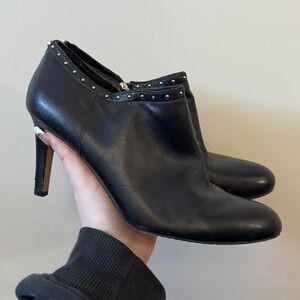 Vince Camuto leather black studded heeled ankle booties